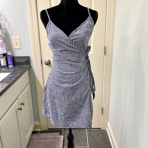 Aerie Navy Gingham Wrap Spaghetti Strap Dress M
